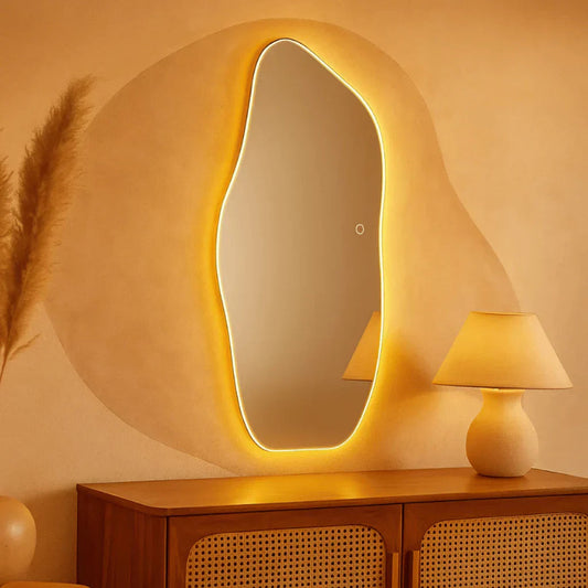 Transform Your Space: Lopazzi Oversized Full-Length Mirror with Organic Cotton Frame & Adjustable LED Lighting – 115 x 60 cm – Special Sale!