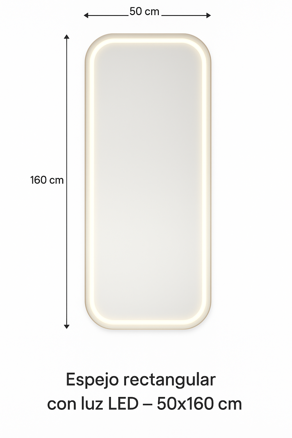 Illuminated Rectangular Mirror – 50x160 cm