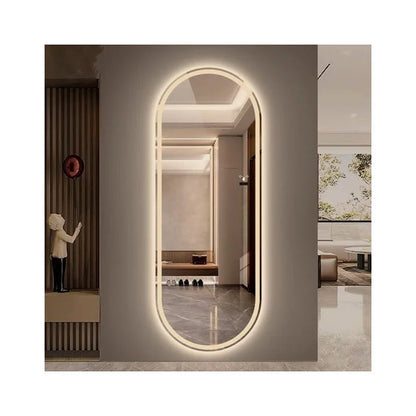 Elegant Sandblasted Oval Mirror with Soft LED Glow – 60 x 150 cm | Crafted from Wood and Oval Glass